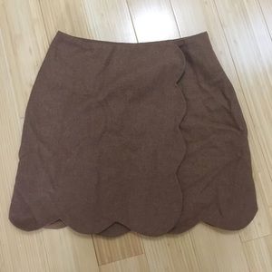 Wool Blend Wraparound Scalloped Skirt